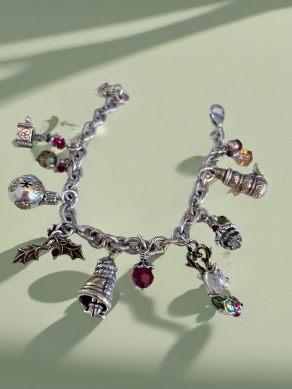 Brighton Holiday Christmas Story Silver Plate Crystal Womens Charm Bracelet 8.5”